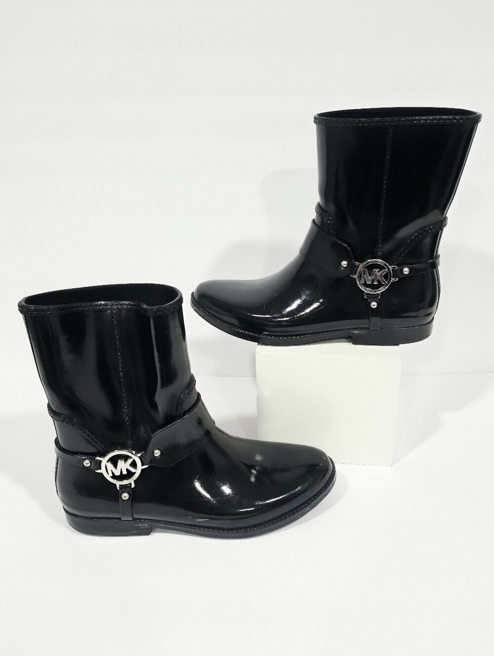 Michael Kors Rain Boots Black MK Logo Waterproof Mid Calf Women's Size 9